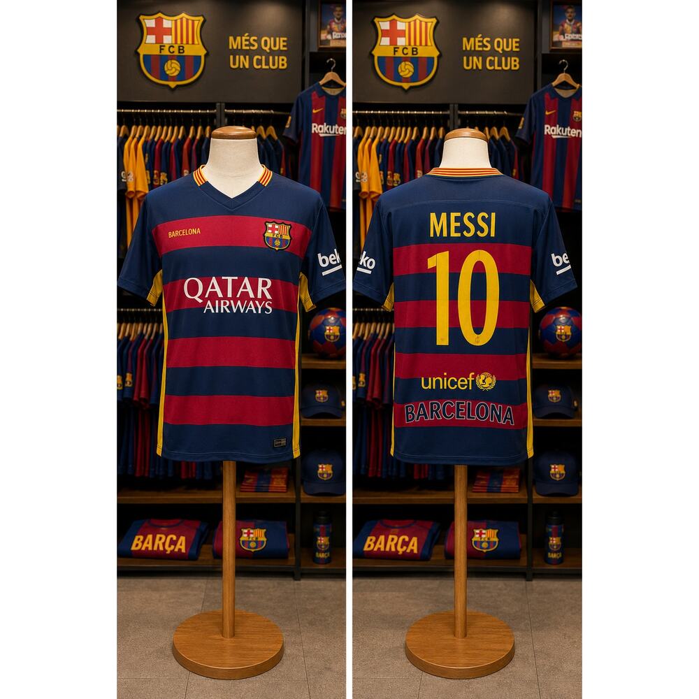 FC Barcelona Messi #10 Youth Large Soccer Jersey Qatar Airways FCB